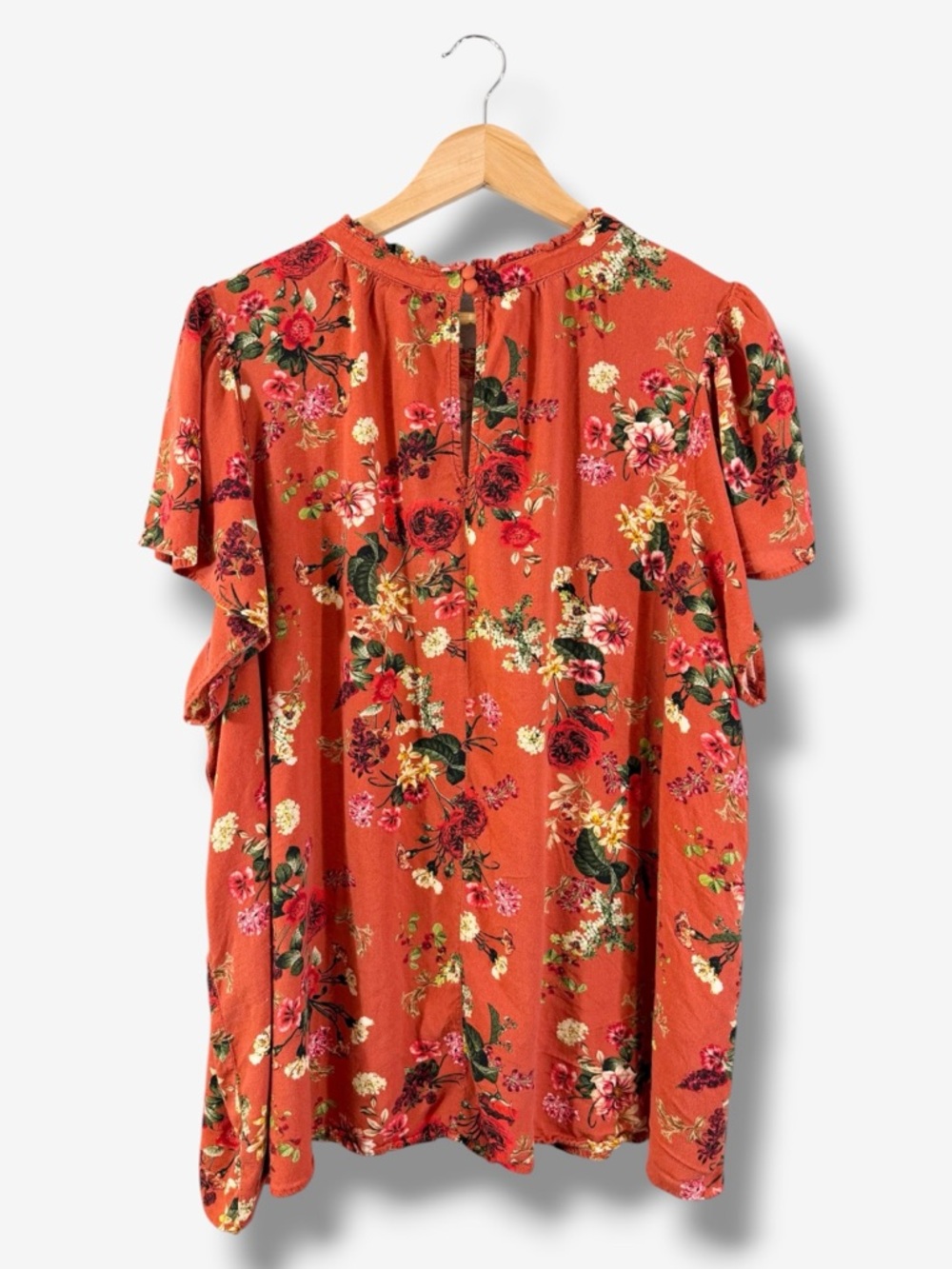 Torrid Orange Red Floral Top Size 4X Short Sleeve Ruffle Flutter Sleeve Causal - Picture 9 of 10